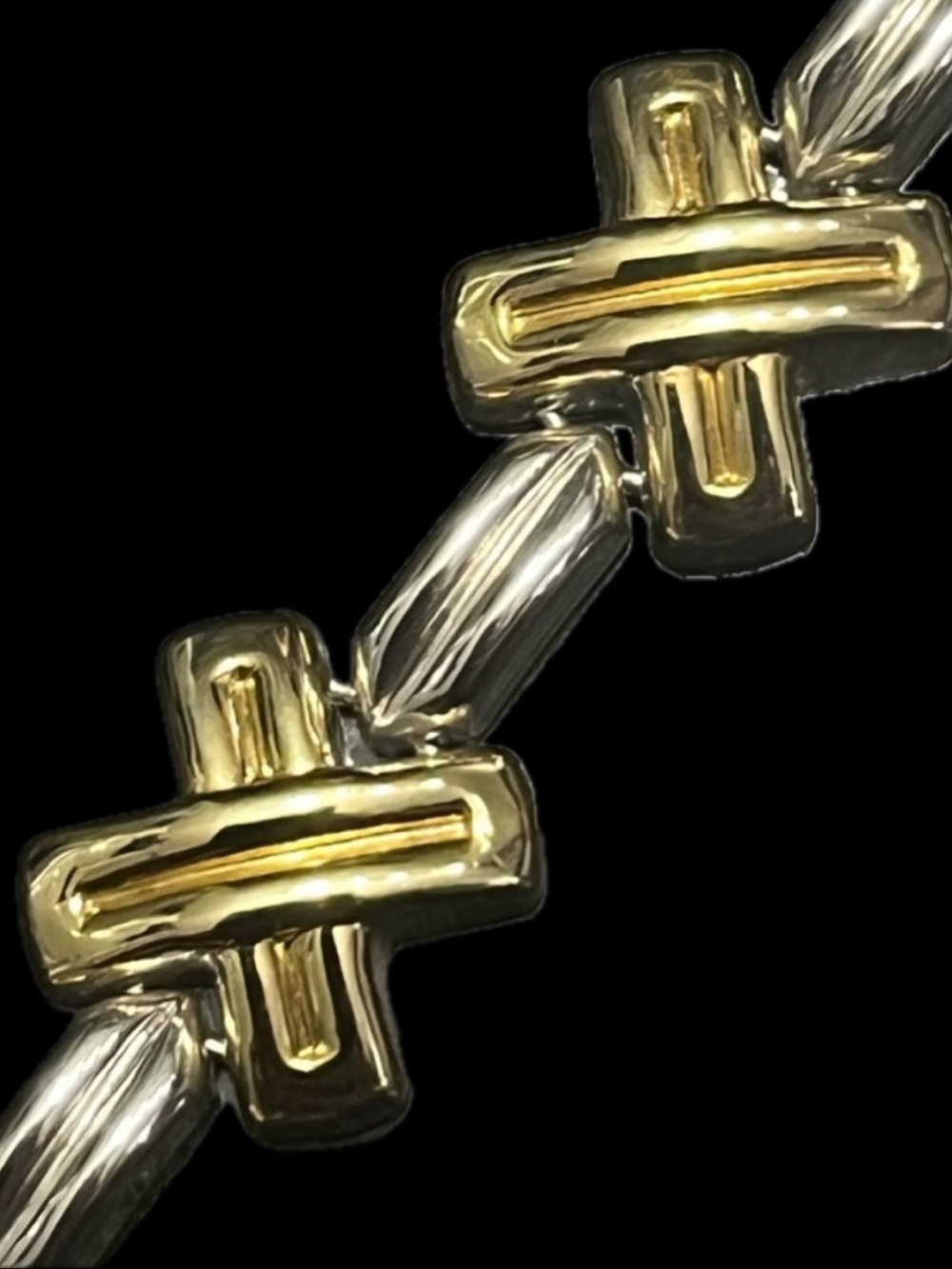 18k White Yellow Gold Technibond statement Stampato Polished Bracelet Vintage
